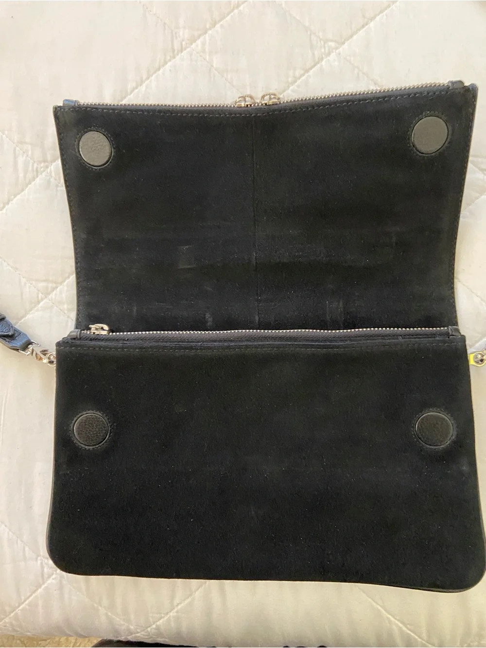 Zadig & Voltaire Black Suede Fold-Over Clutch with Leather Trim